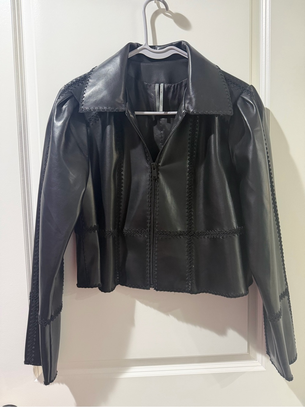 Freya Faux-Leather Whip-Stitch Swing Jacket by Anthropologie